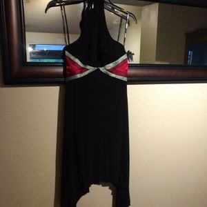 Bebe black asymmetrical halter dress